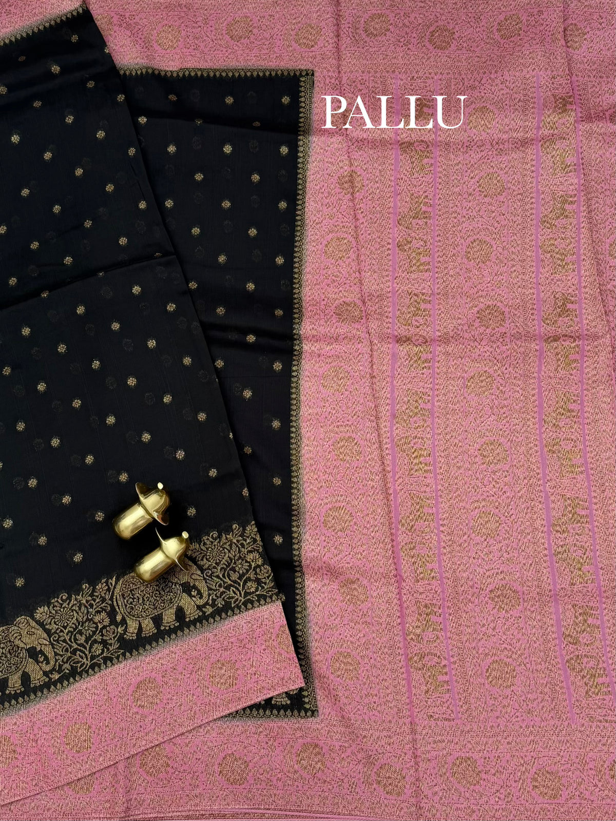 Jute Banarasi Silk Saree -  Black with Pink
