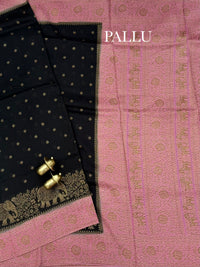 Jute Banarasi Silk Saree -  Black with Pink