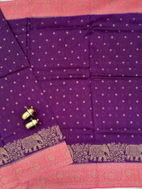 Jute Banarasi Silk Saree -Dark Magenta Pink with Peach