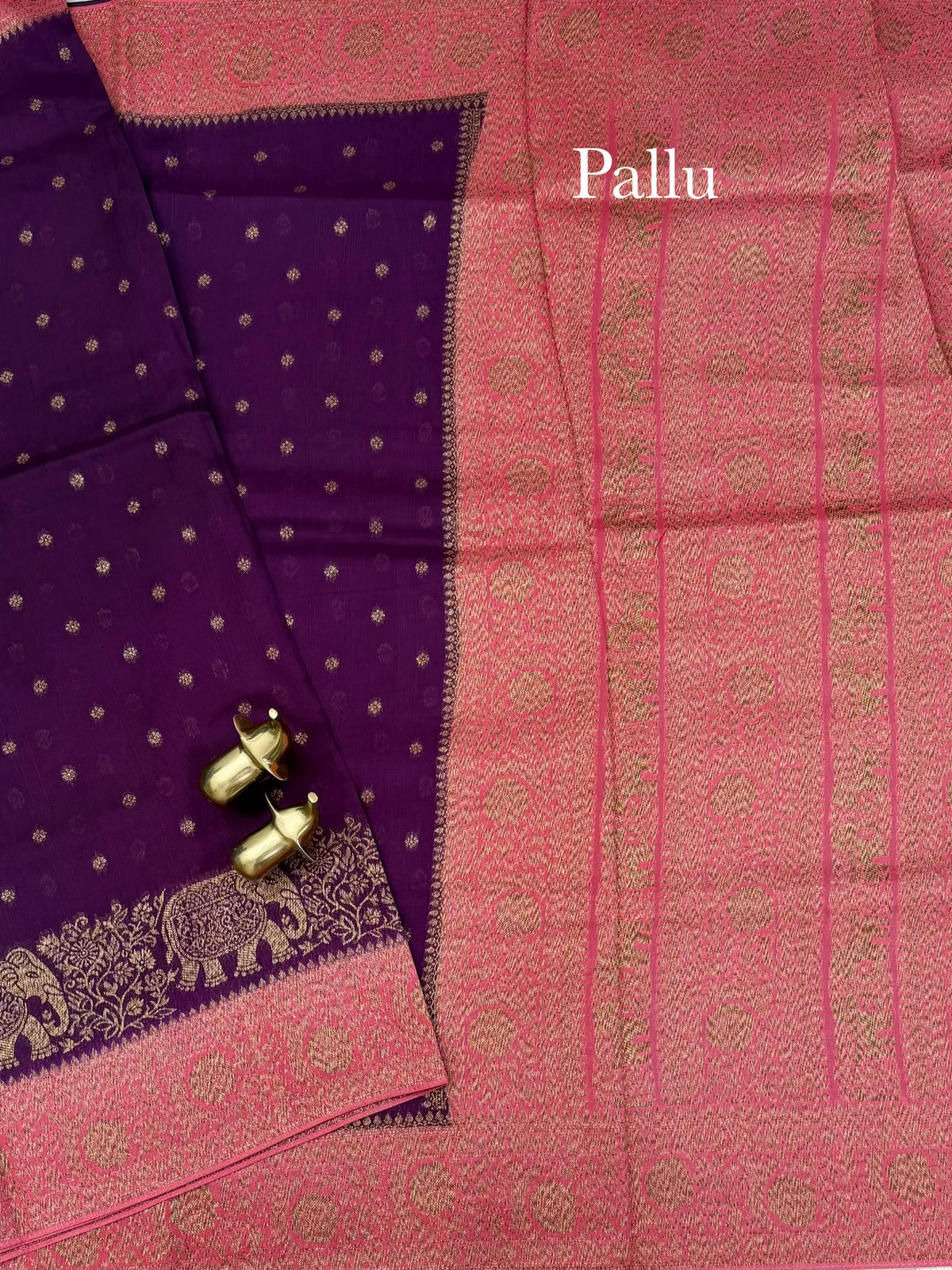 Jute Banarasi Silk Saree -Dark Magenta Pink with Peach