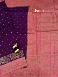Jute Banarasi Silk Saree -Dark Magenta Pink with Peach
