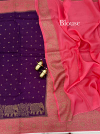 Jute Banarasi Silk Saree -Dark Magenta Pink with Peach