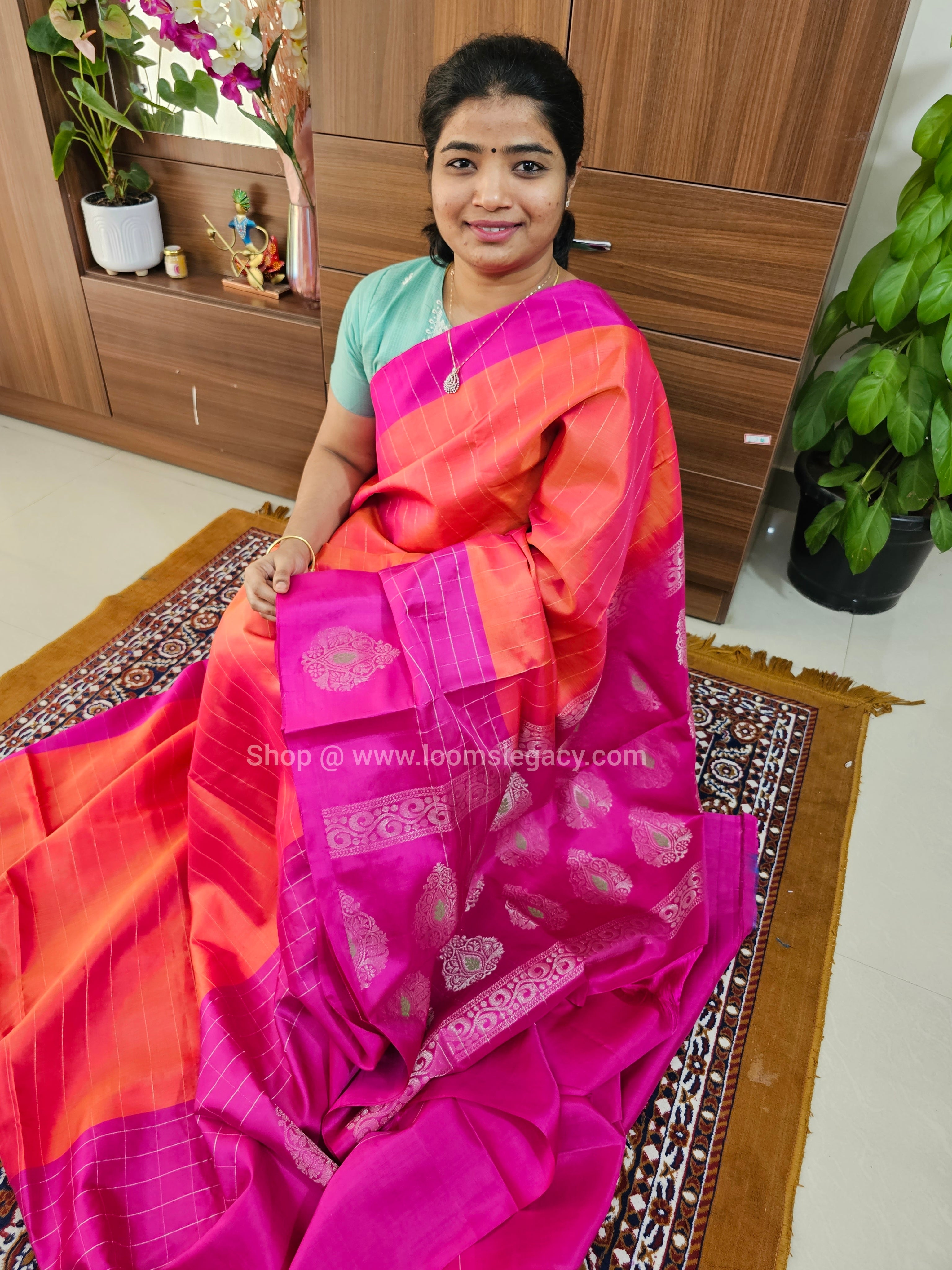 Pink silk saree with blouse 1309