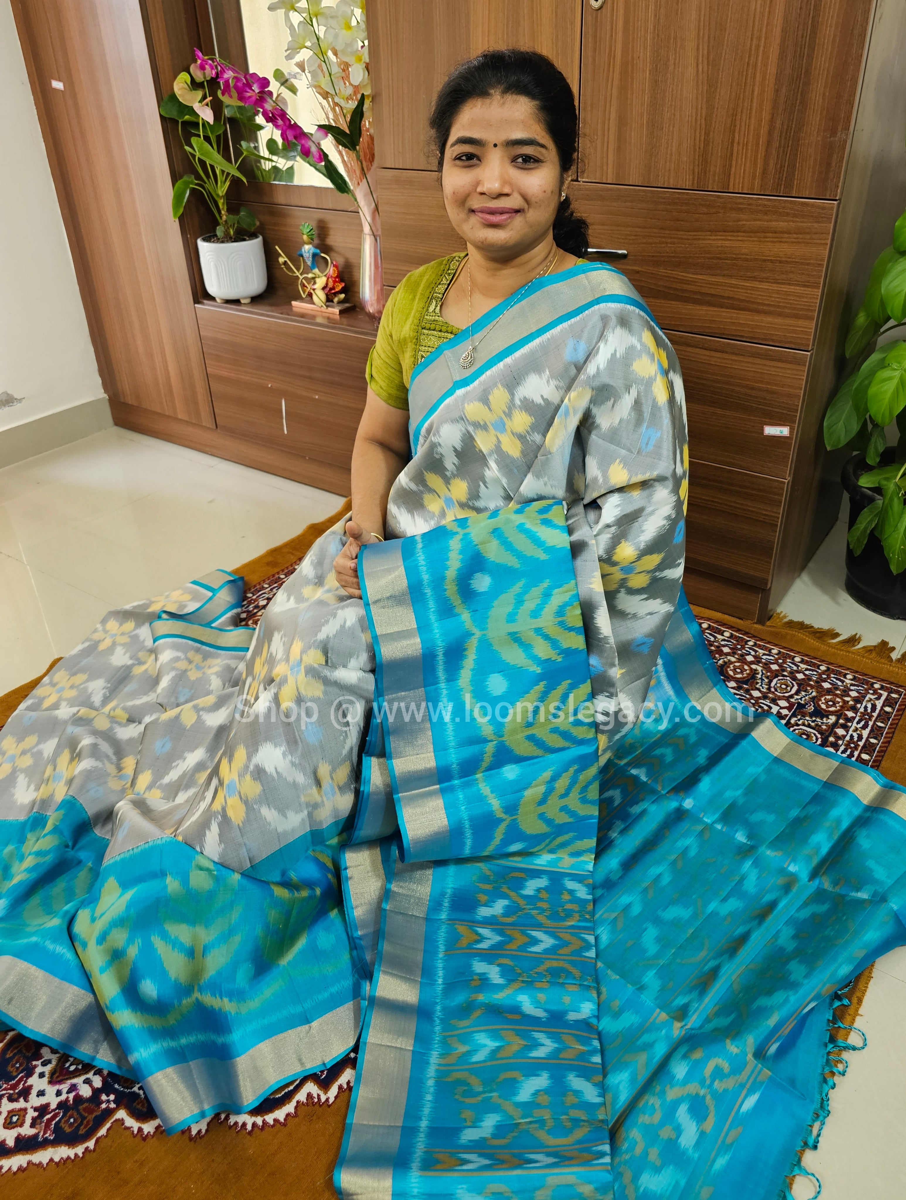 Pine green and red linen ikkat weaving saree – Silk Ethnics