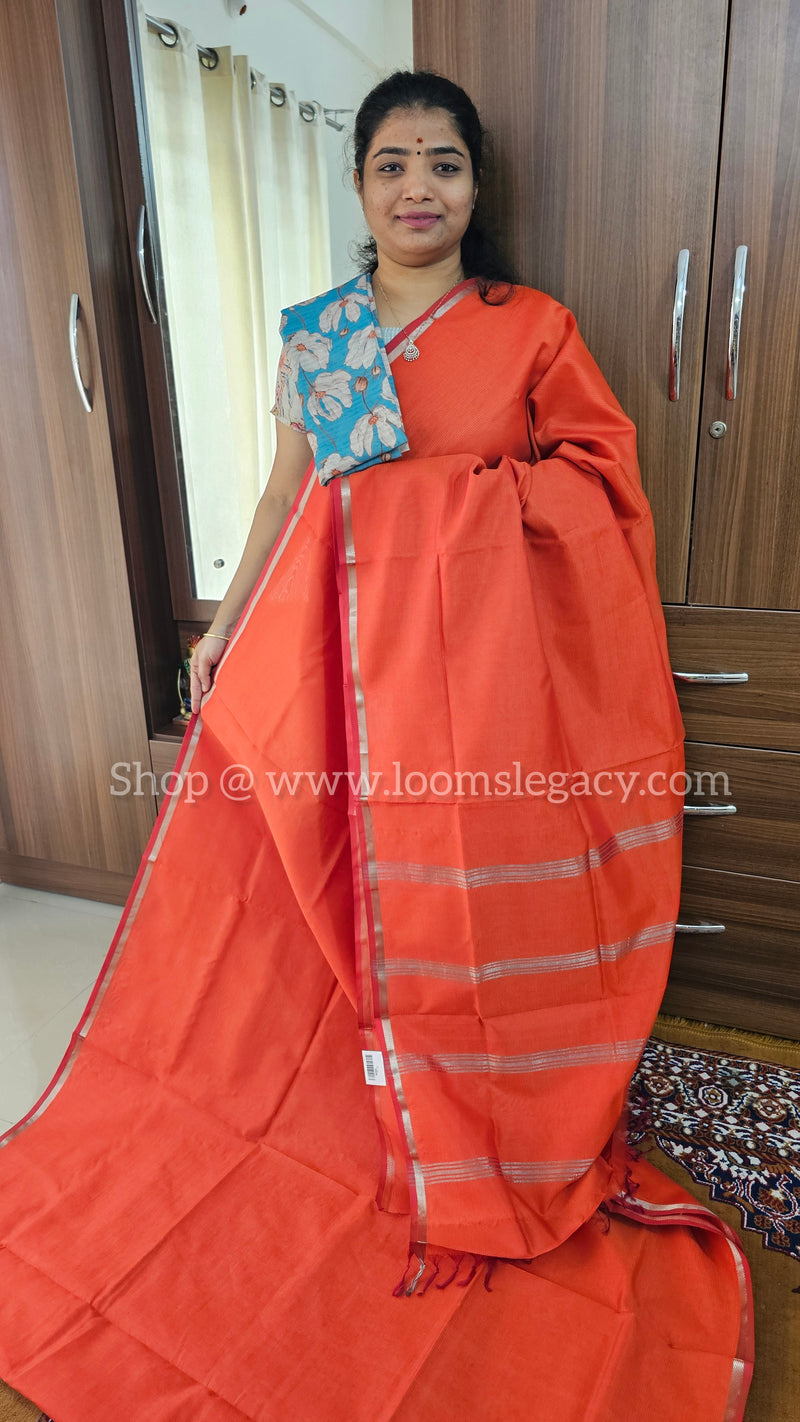 Mangalagiri Silk Cotton - Dual Shade Orange with Maroon