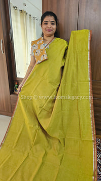 Mangalagiri Silk Cotton - Dual Shade Lime Yellow with Maroon