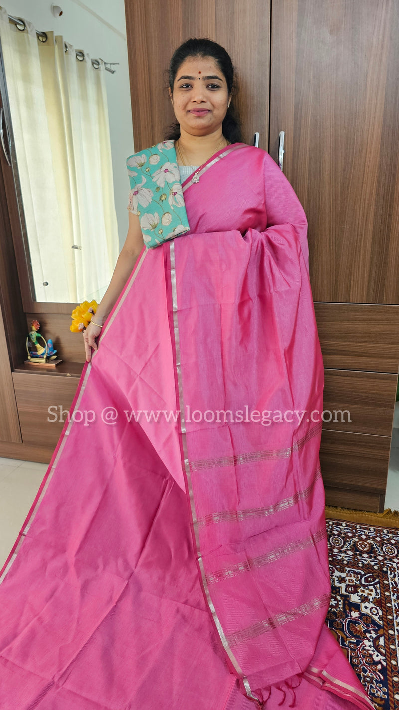 Mangalagiri Silk Cotton - Dual Shade  Pink with Maroon