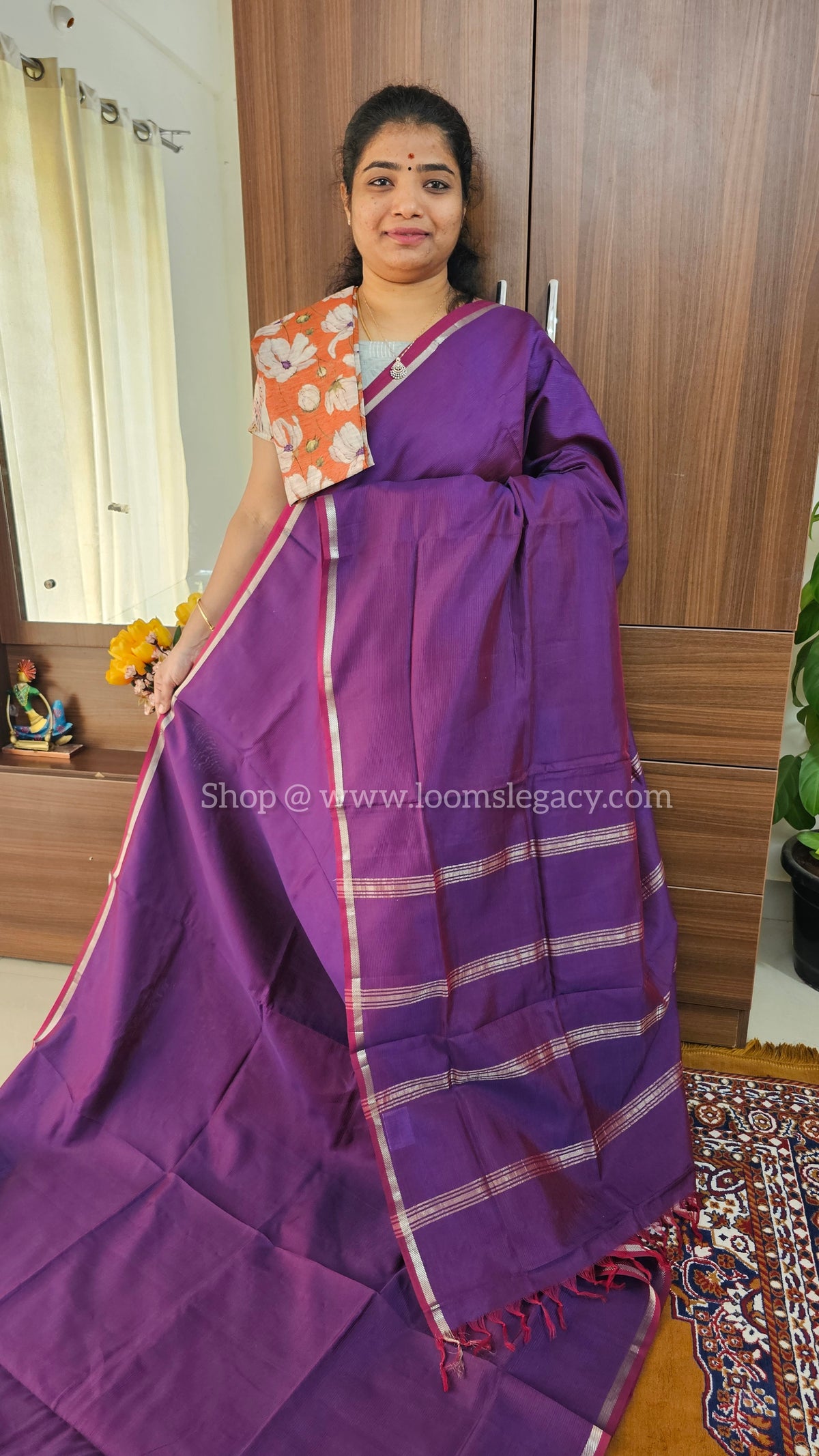 Mangalagiri Silk Cotton - Dual Shade Purple with Maroon