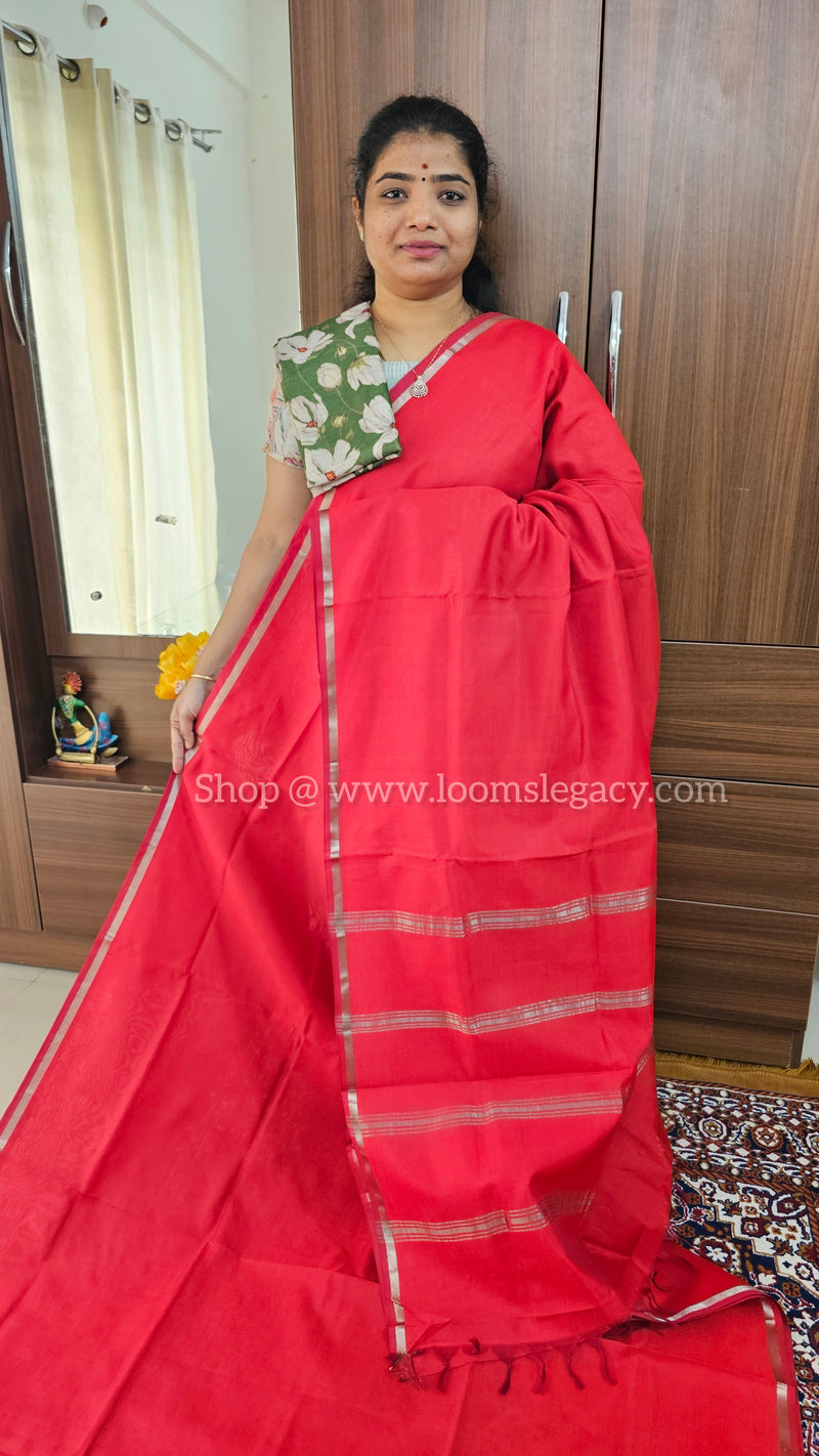 Mangalagiri Silk Cotton - Dual Shade Red with Maroon