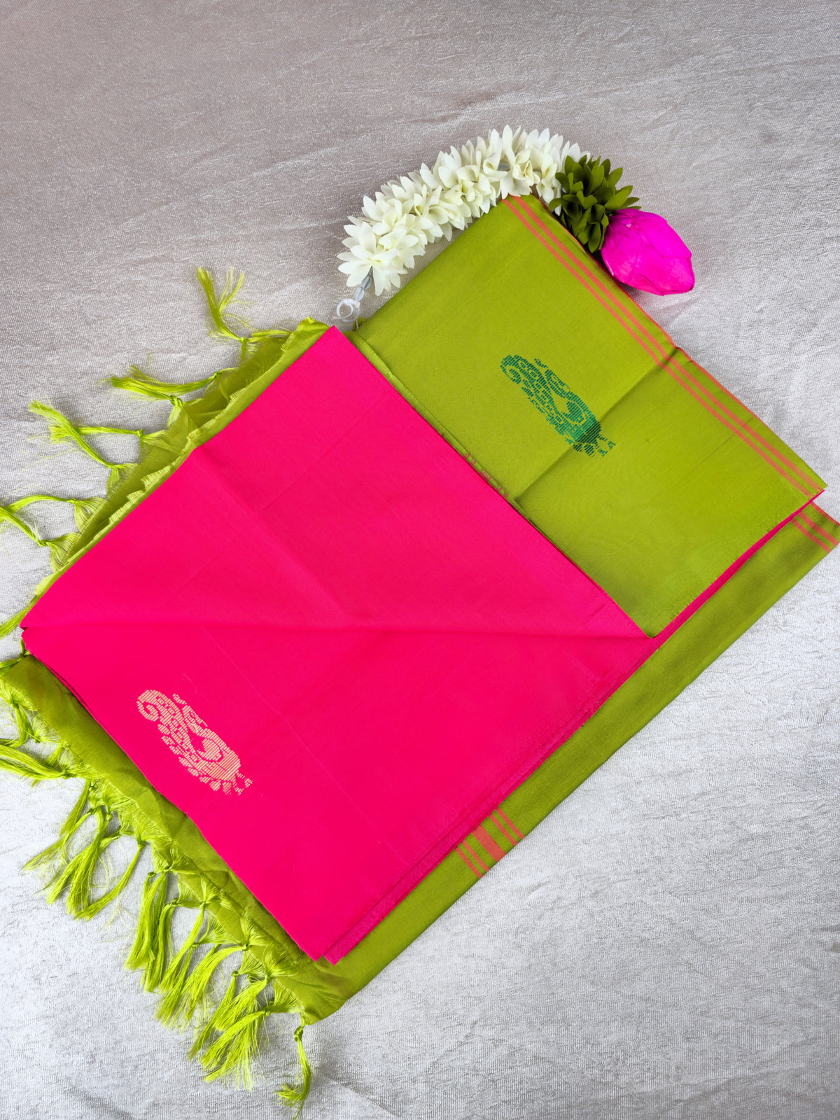 Pink with Green Chinnalampattu Saree with Blouse