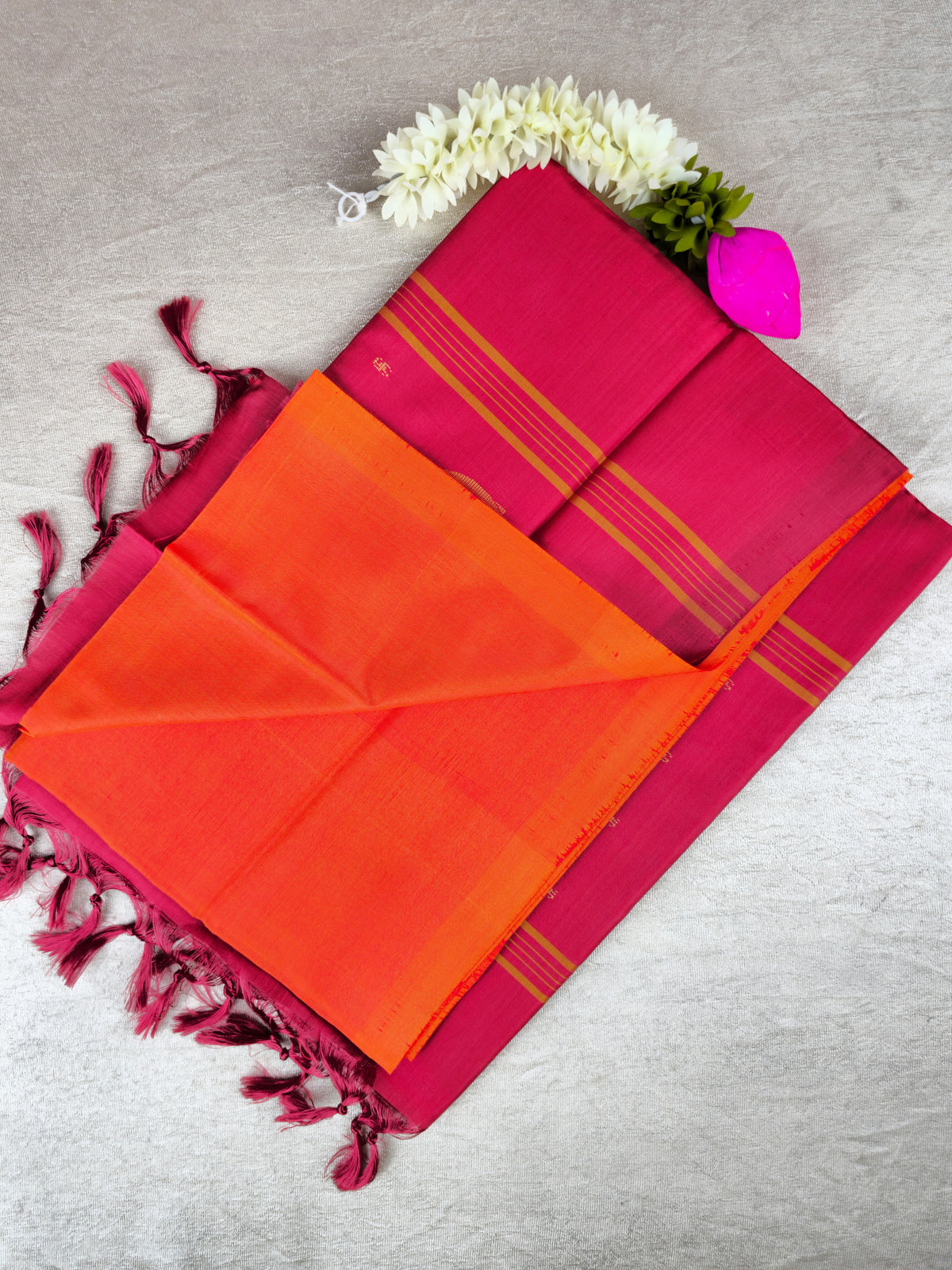 Orange with Red Chinnalampattu Saree with Blouse