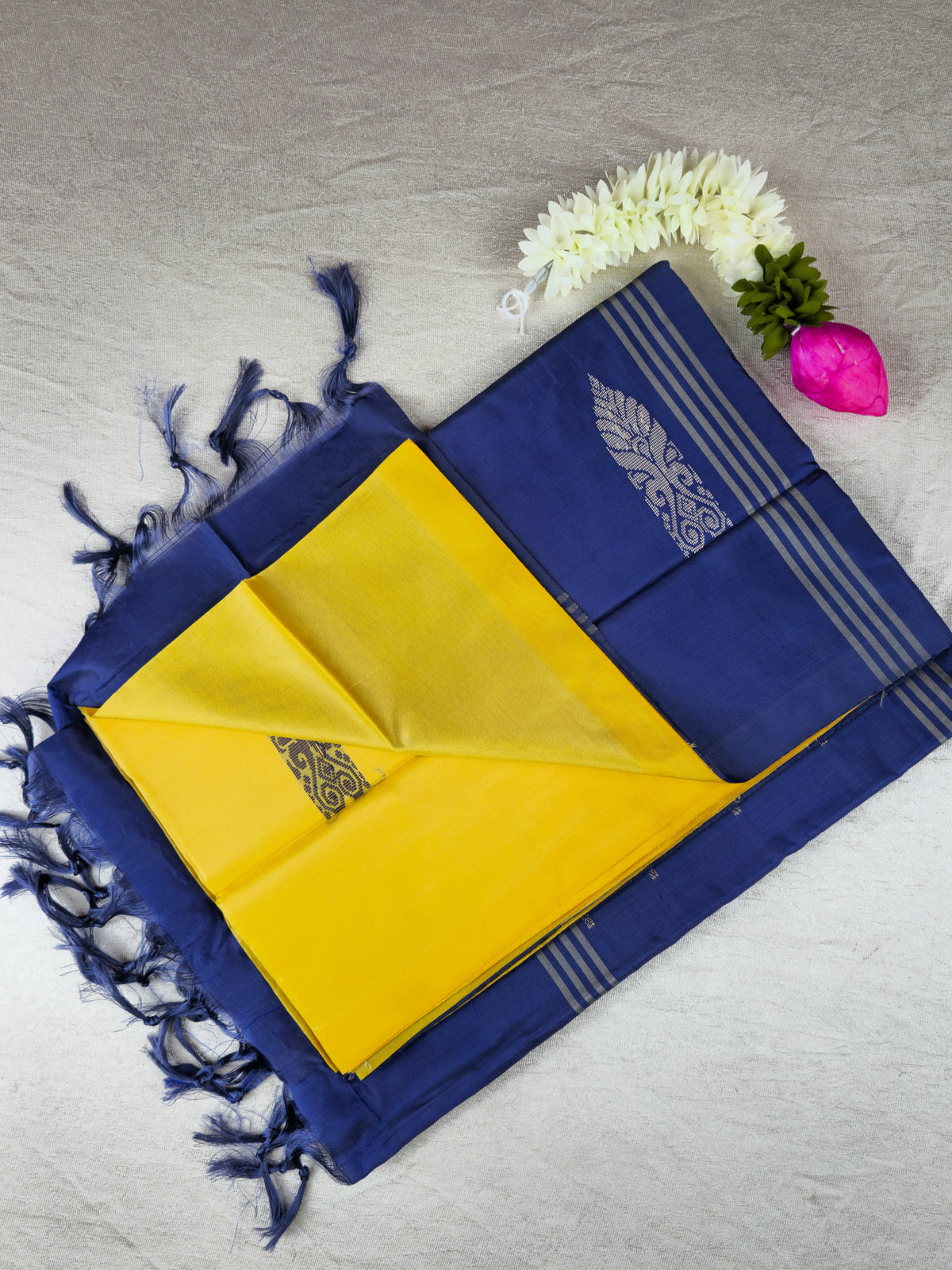 Yellow with Blue Chinnalampattu Saree with Blouse