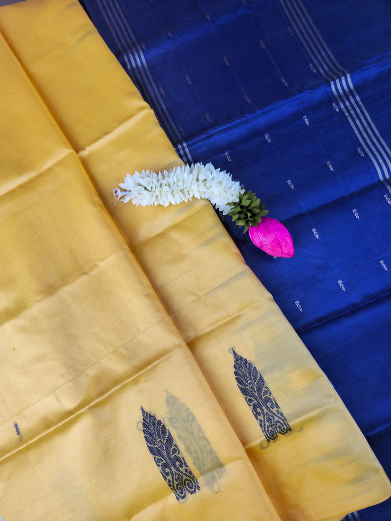 Yellow with Blue Chinnalampattu Saree with Blouse