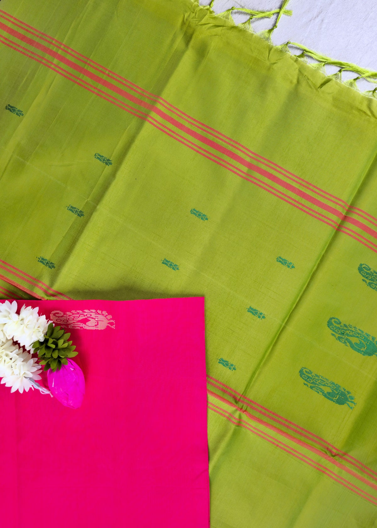 Pink with Green Chinnalampattu Saree with Blouse