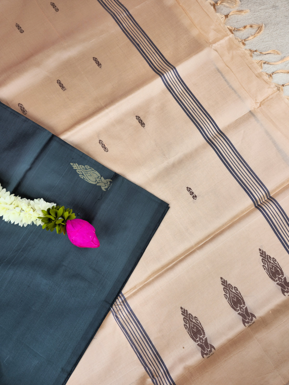 Grey with Cream Chinnalampattu Saree with Blouse