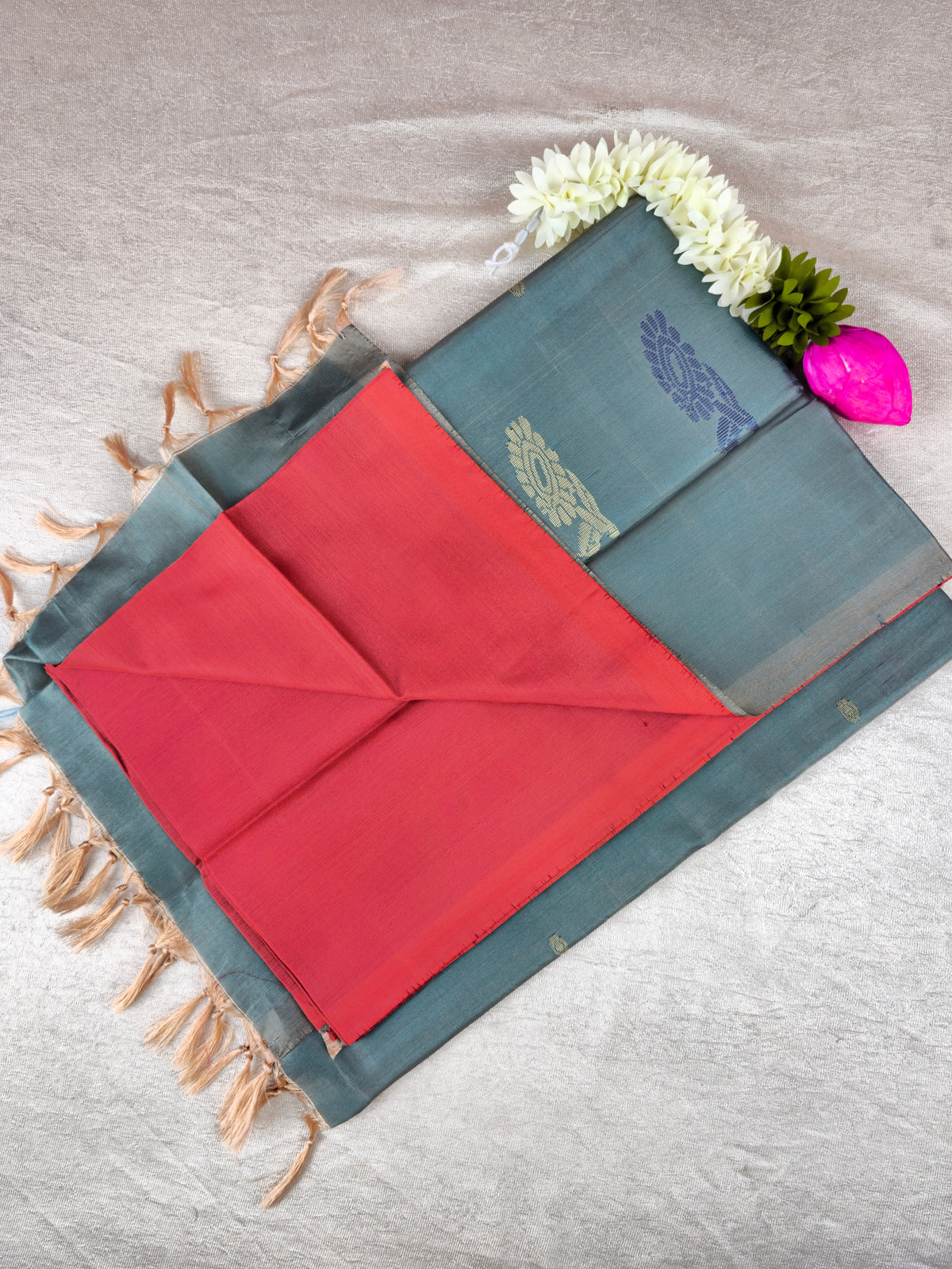 Rust Orange with Dark Sea Green Chinnalampattu Saree with Blouse