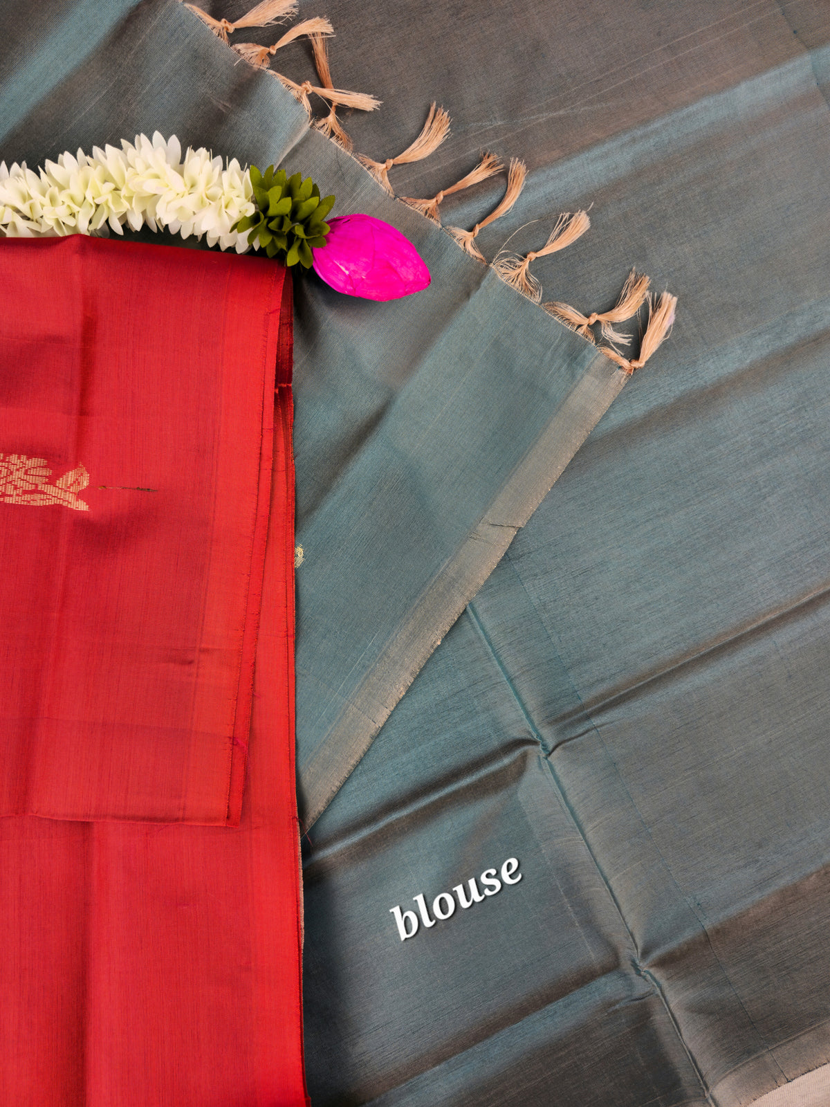 Rust Orange with Dark Sea Green Chinnalampattu Saree with Blouse