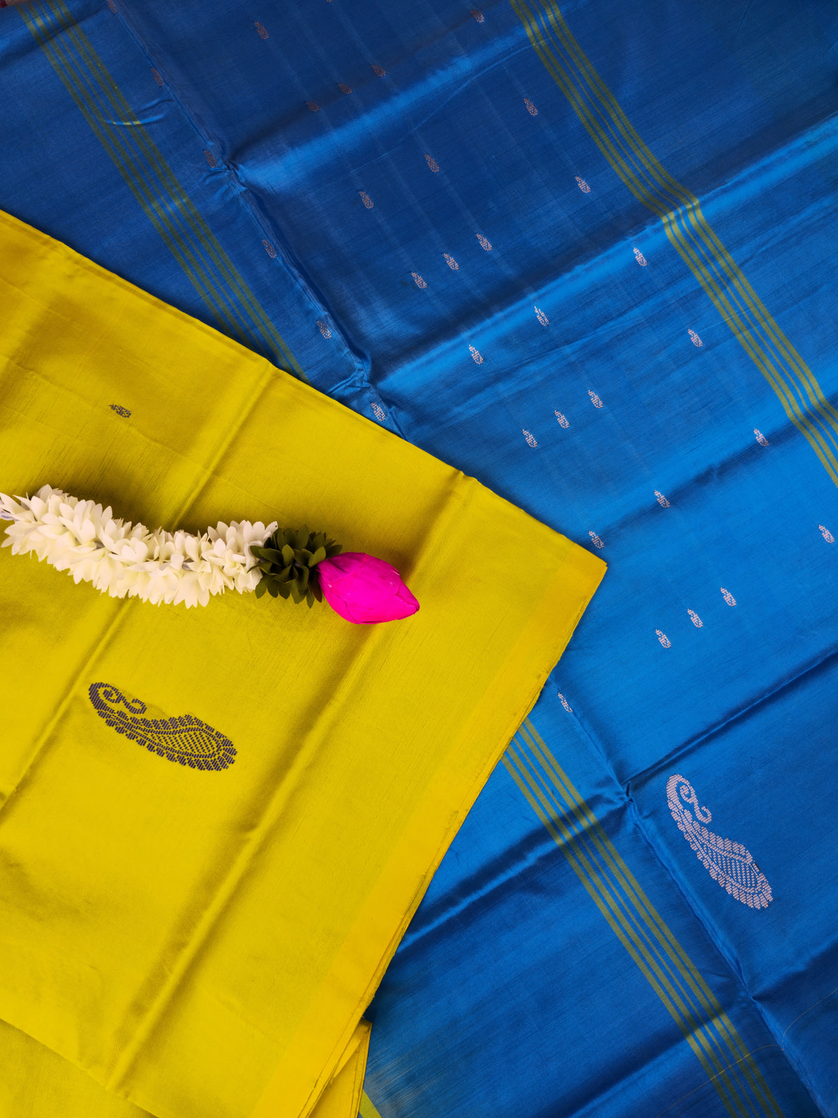 Green with Blue Chinnalampattu Saree with Blouse