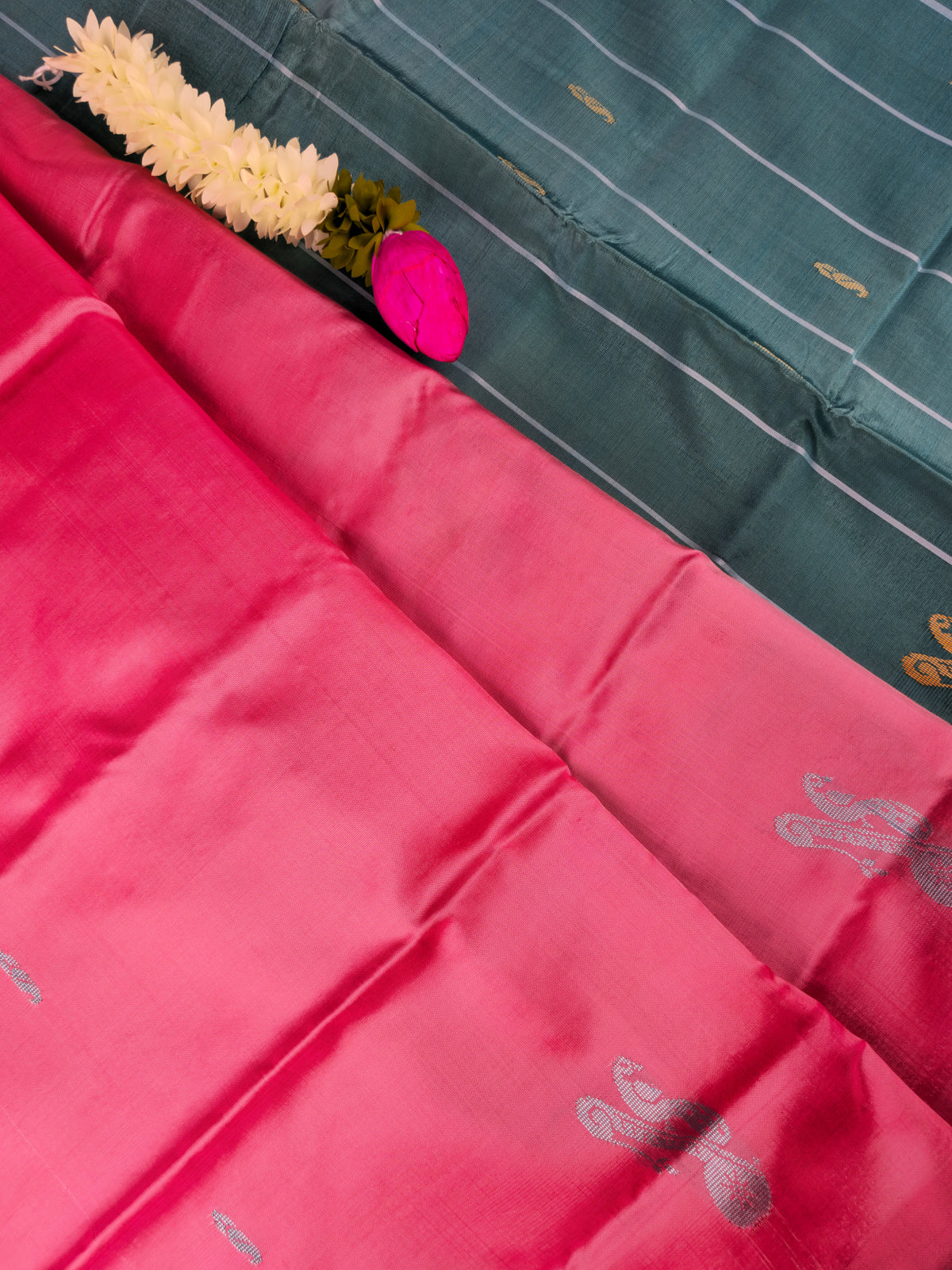 Pink with Sea Green Chinnalampattu Saree with Blouse