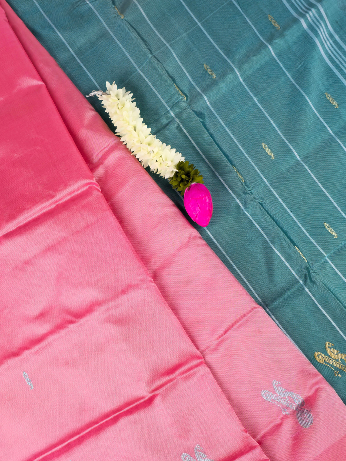 Pink with Sea Green Chinnalampattu Saree with Blouse