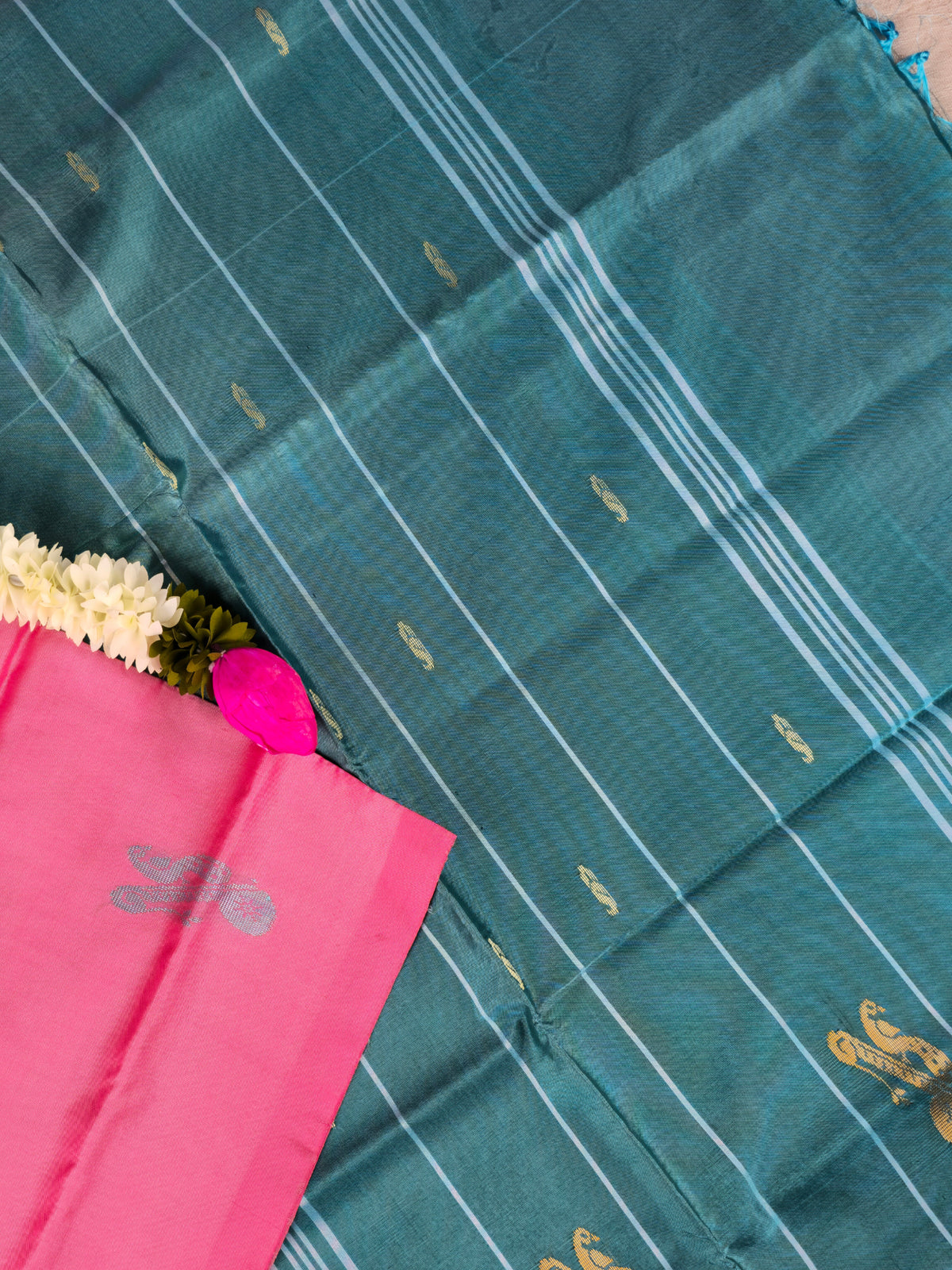 Pink with Sea Green Chinnalampattu Saree with Blouse