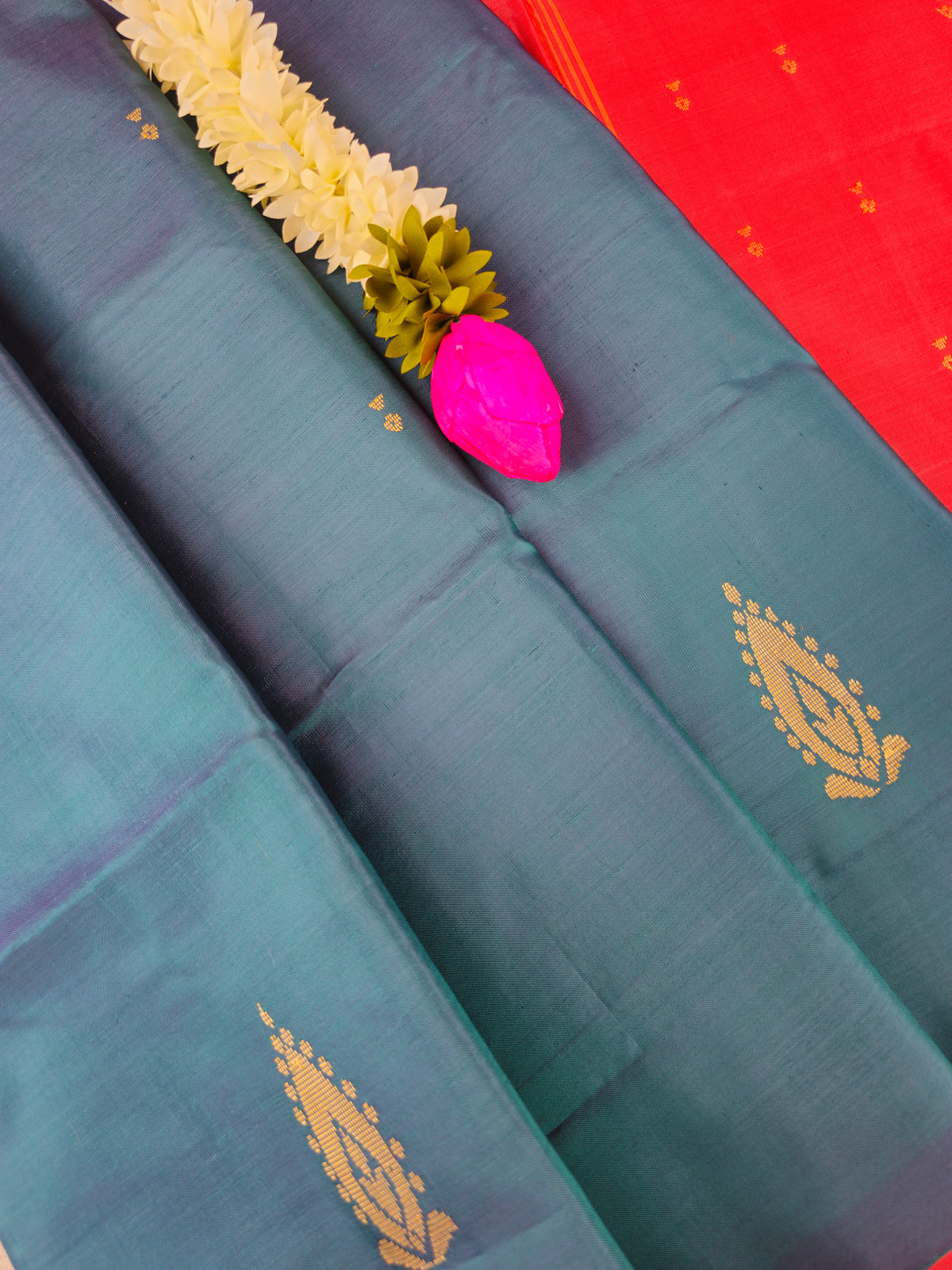 Peacock Green with Red Chinnalampattu Saree with Blouse