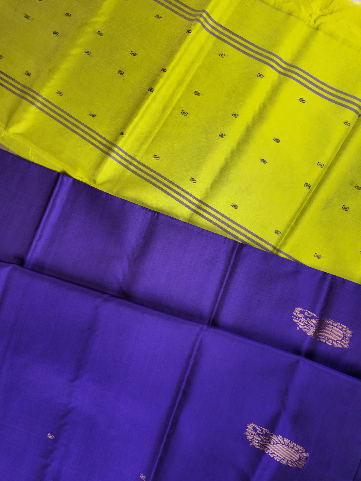Dark Purple with Lime Green Chinnalampattu Saree with Blouse