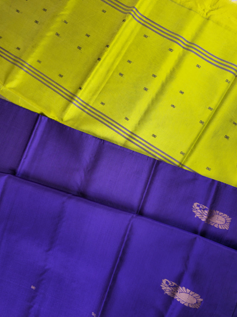 Dark Purple with Lime Green Chinnalampattu Saree with Blouse