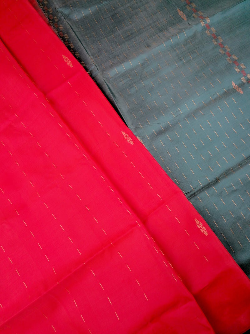 Red with Dark Sea Green Chinnalampattu Saree with Blouse