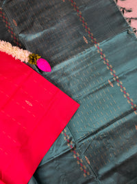 Red with Dark Sea Green Chinnalampattu Saree with Blouse