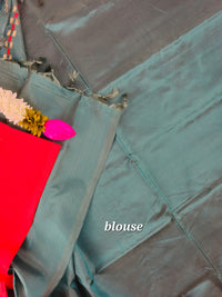 Red with Dark Sea Green Chinnalampattu Saree with Blouse
