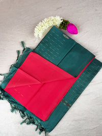 Red with Dark Sea Green Chinnalampattu Saree with Blouse