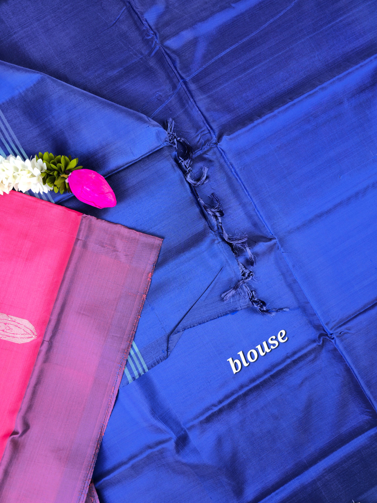Peachish Pink with Blue Chinnalampattu Saree with Blouse