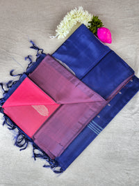 Peachish Pink with Blue Chinnalampattu Saree with Blouse