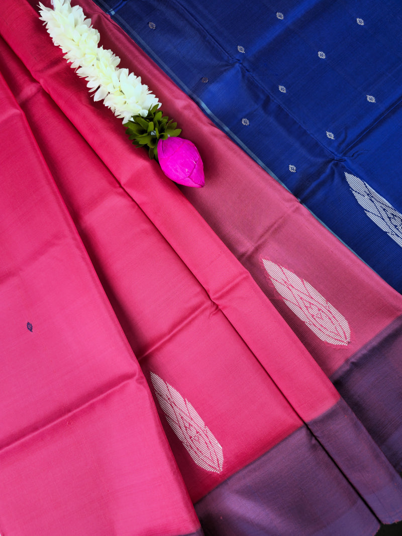 Peachish Pink with Blue Chinnalampattu Saree with Blouse