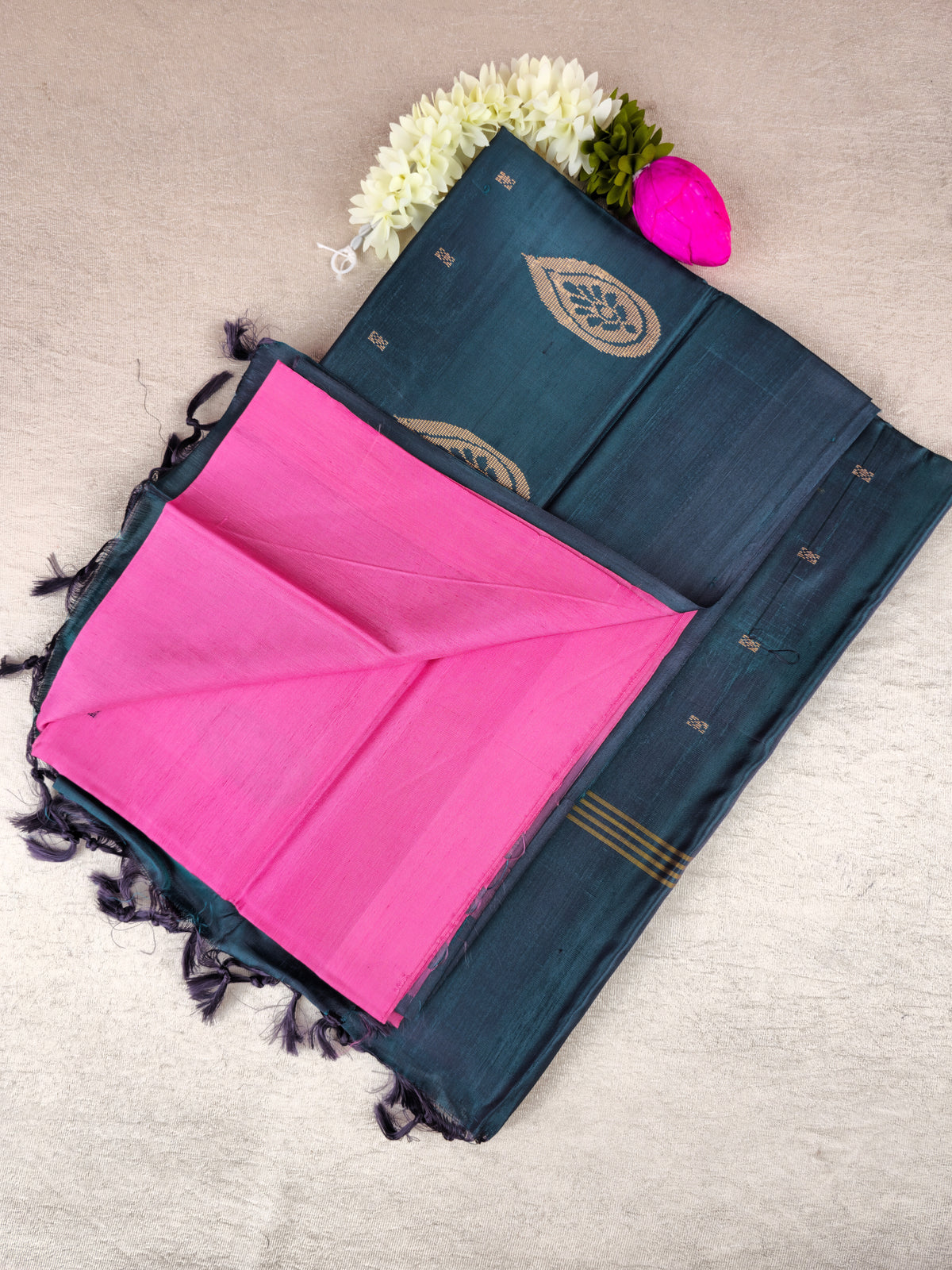 Pink with Peacock Green Chinnalampattu Saree with Blouse
