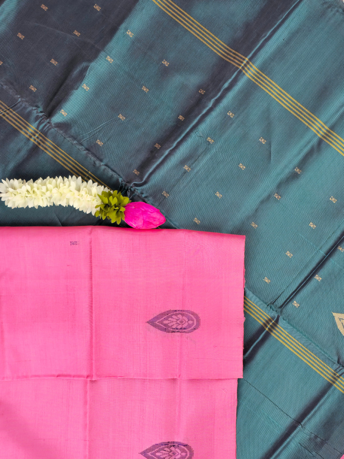Pink with Peacock Green Chinnalampattu Saree with Blouse