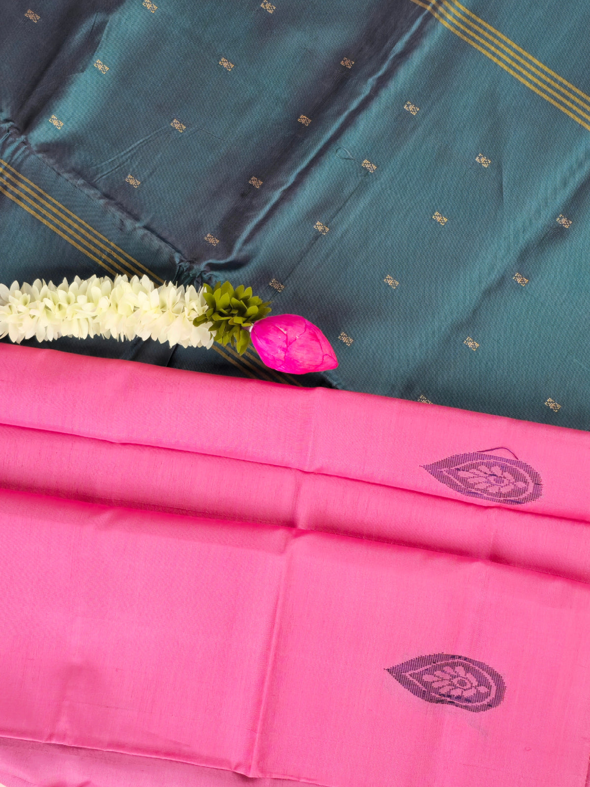 Pink with Peacock Green Chinnalampattu Saree with Blouse