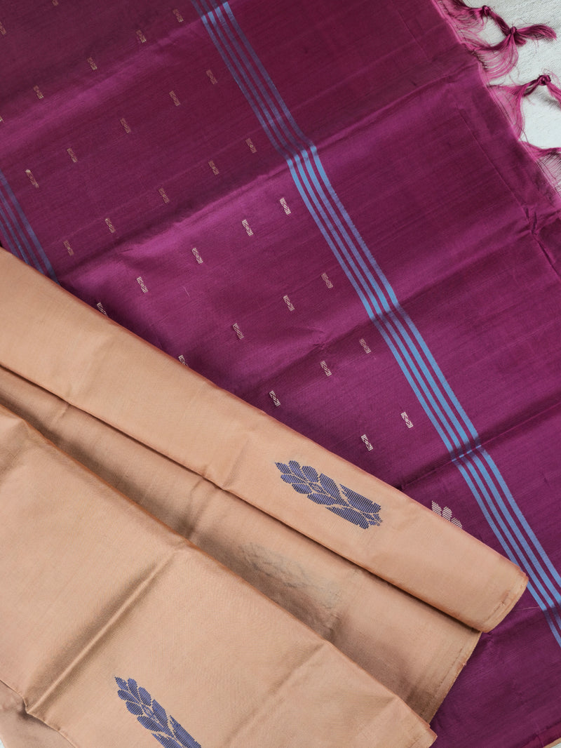 Cream with Magenta Pink Chinnalampattu Saree with Blouse