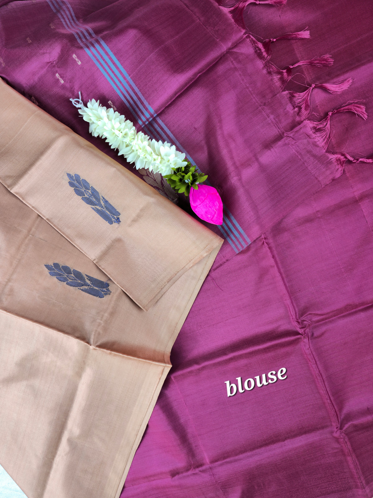 Cream with Magenta Pink Chinnalampattu Saree with Blouse