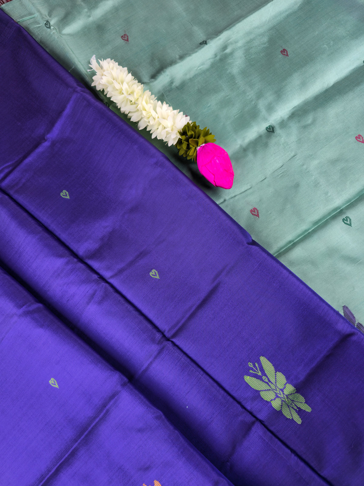Dark Violet with Sea Green Chinnalampattu Saree with Blouse
