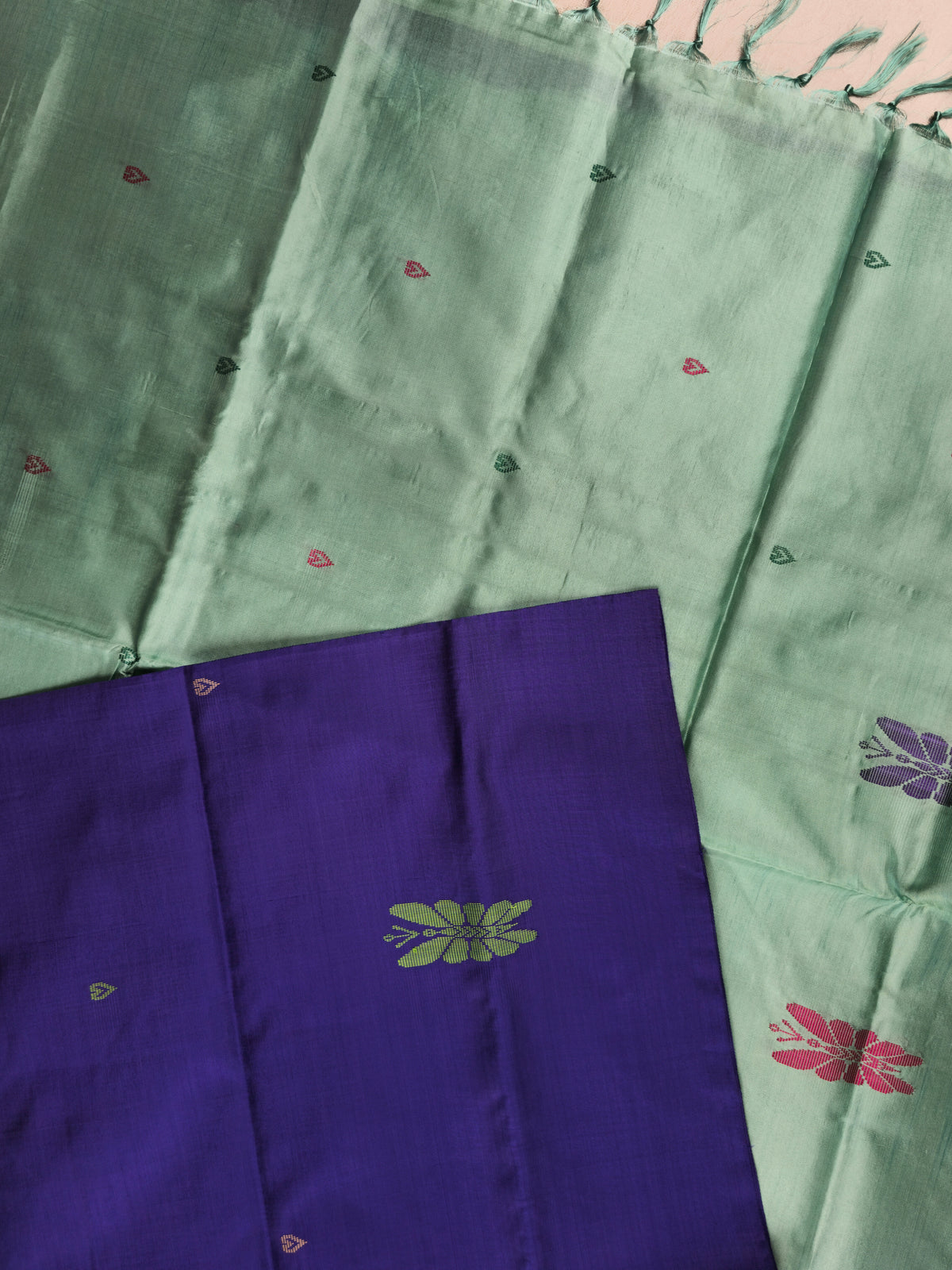 Dark Violet with Sea Green Chinnalampattu Saree with Blouse