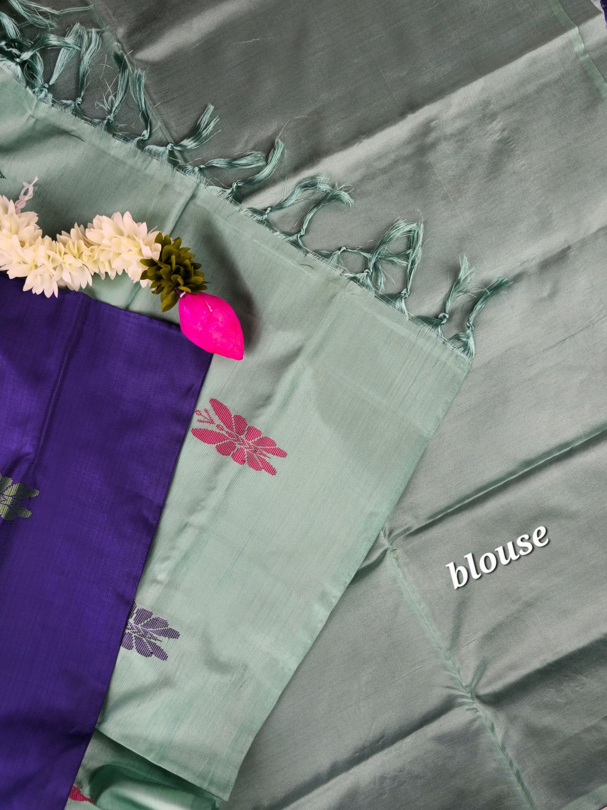 Dark Violet with Sea Green Chinnalampattu Saree with Blouse
