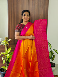 Handloom Pure Soft Silk Sarees - Yellowish Orange with Pink