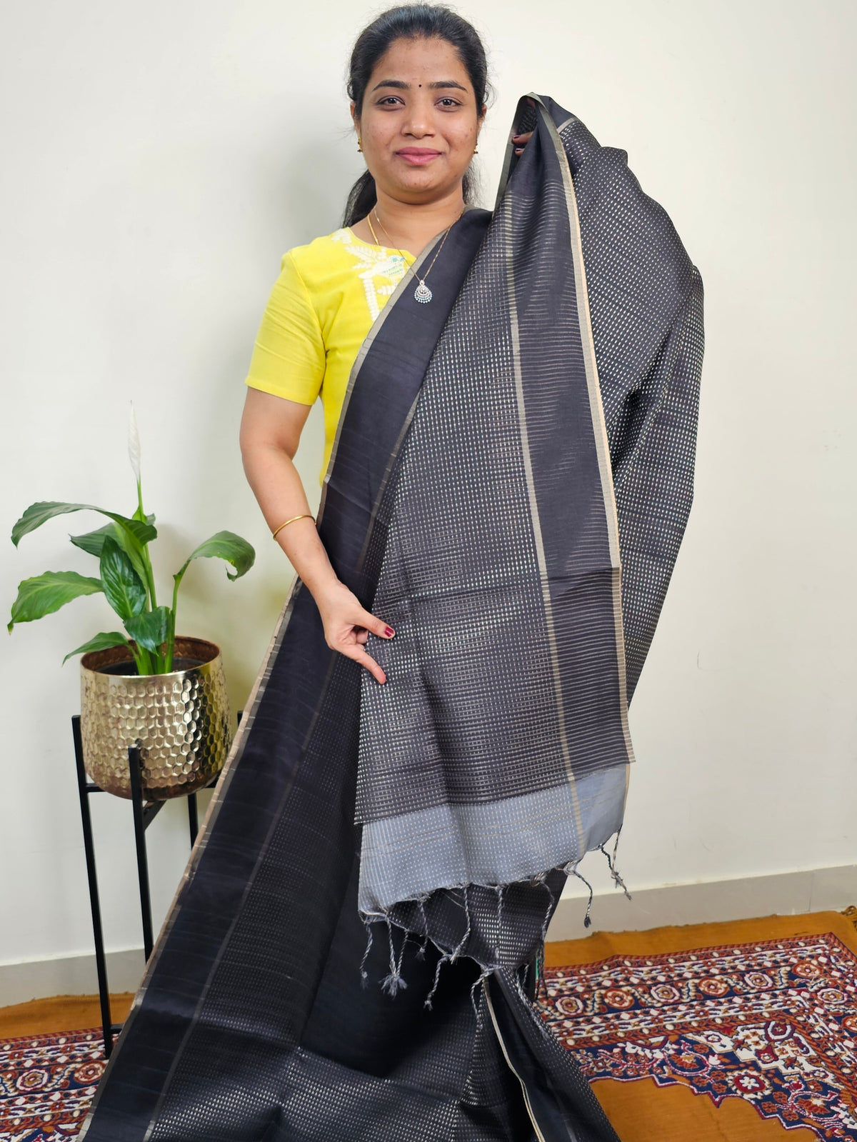 Soft Semi Tussar with Zari Weaving Saree - Black