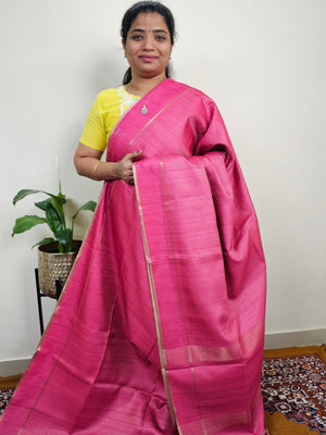 Soft Semi Tussar with Zari Weaving Saree - Dark Pink