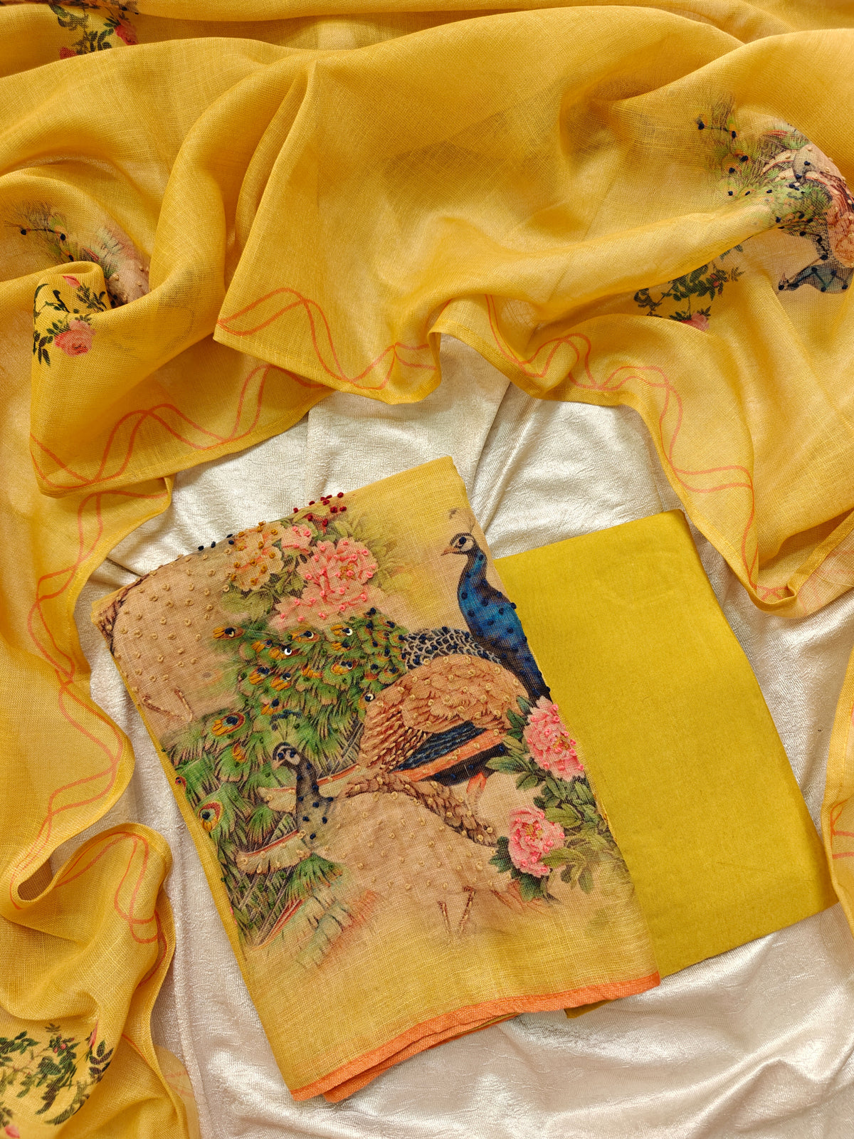 Soft Linen Tissue Unstitched Salwar - Yellow