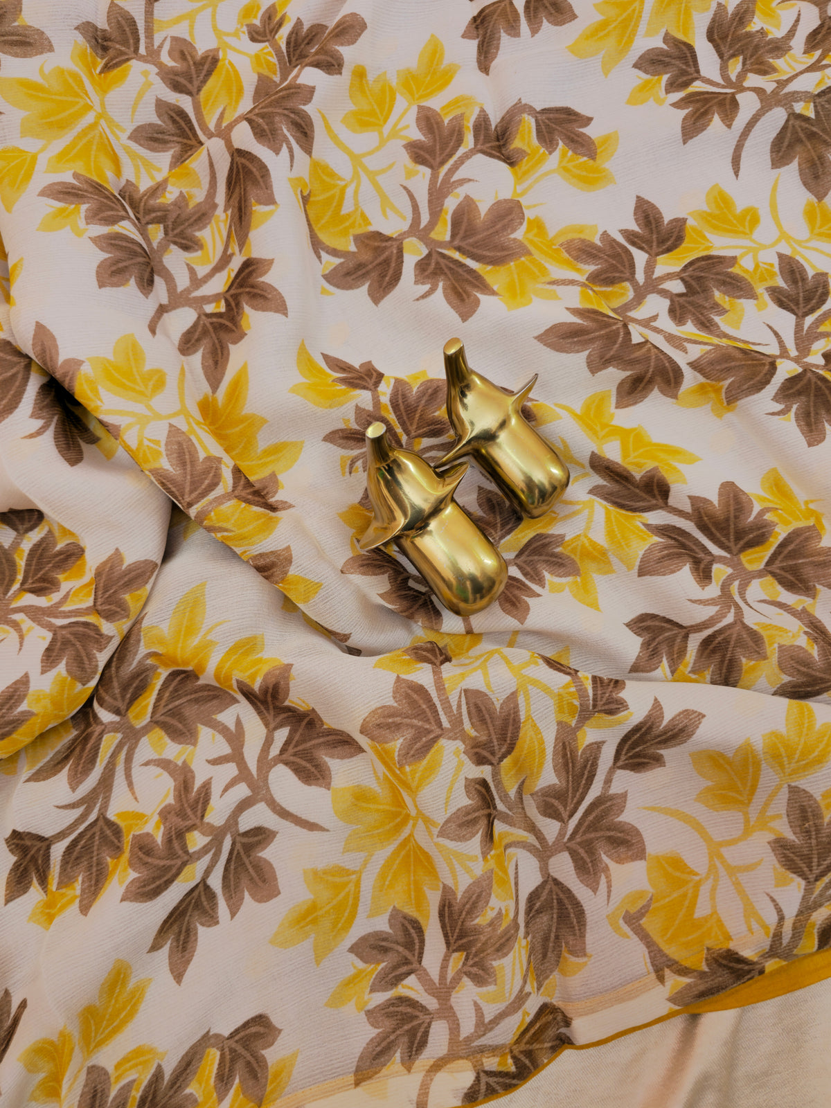 Georgette Saree - Cream with Yellow