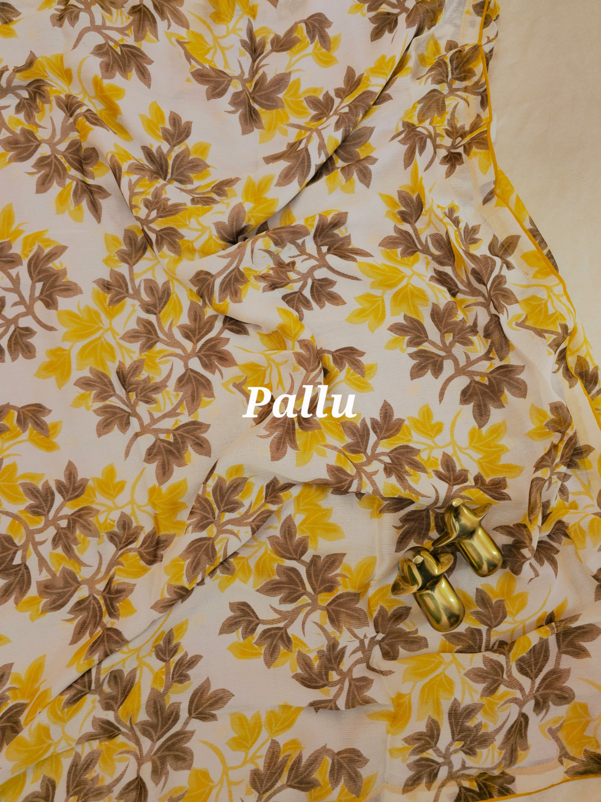 Georgette Saree - Cream with Yellow