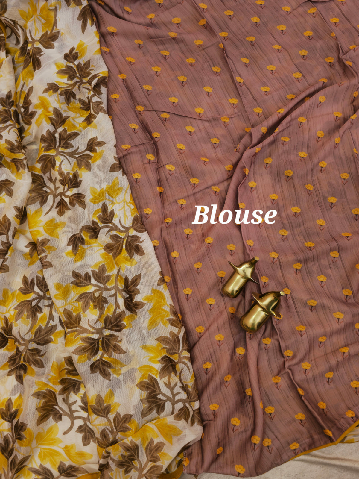 Georgette Saree - Cream with Yellow